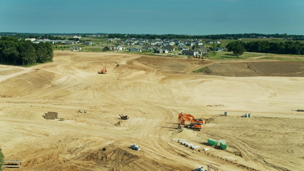 Drone View Over Growing Suburb in Deforest, Wisconsin
